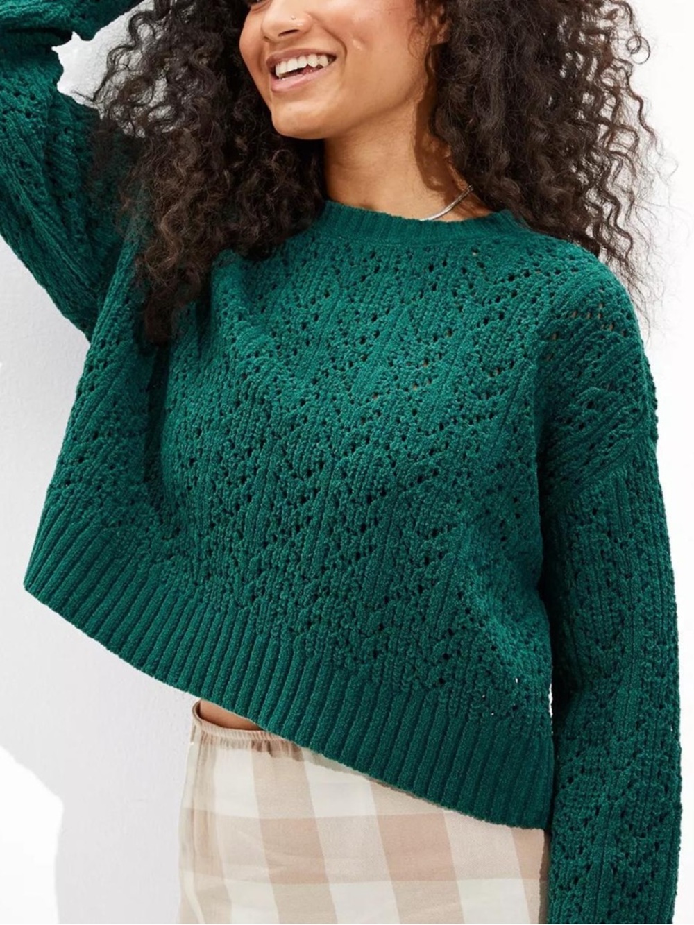 NEW!! American Eagle Green Open Knit Pointelle‎ Sweater